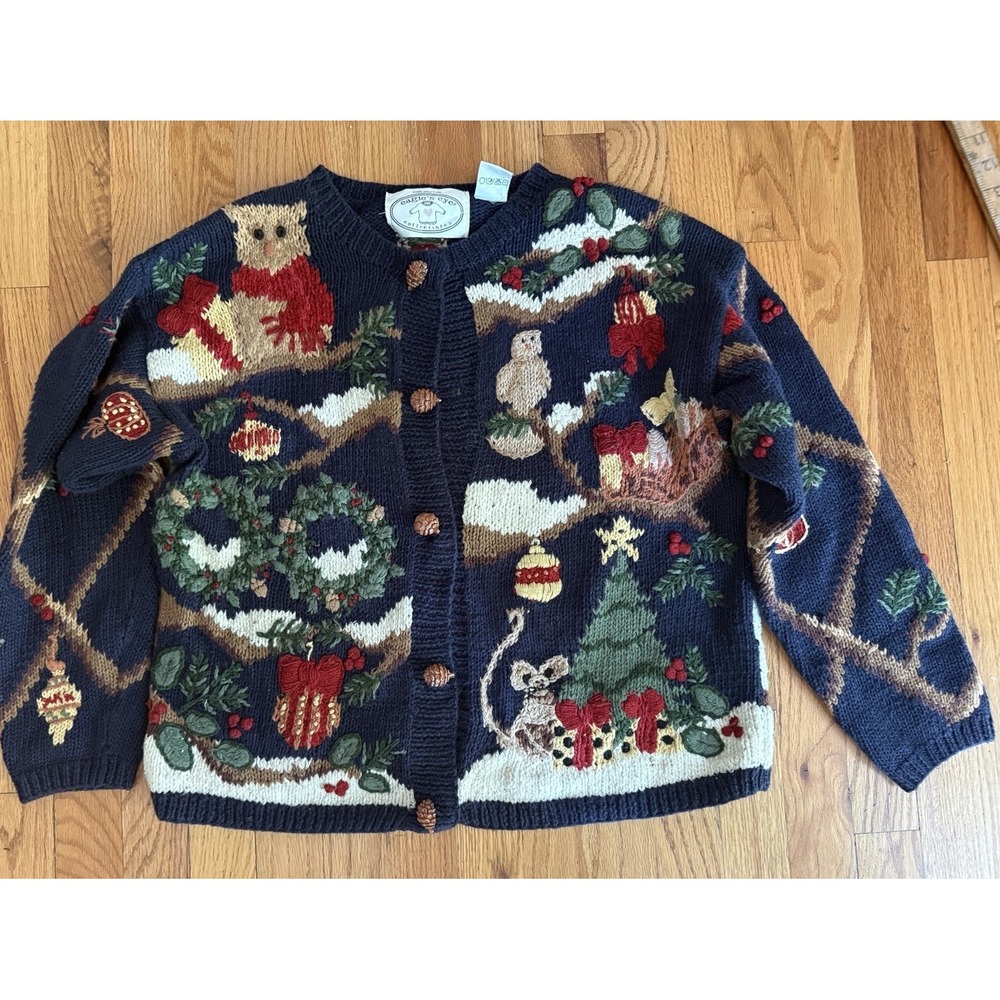 Eagles Eye Collectibles Christmas Sweater Vintage Women's M Owl Bear Santa Bell